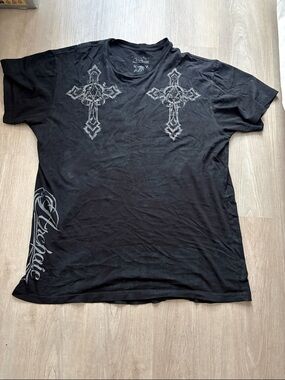 Archaic Black Tee with Gray Cross Graphics